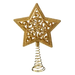Christbaumspitzen|Baumschmuck Aus Kunststoff-Baumspitze Stern mit Glimmer, gold