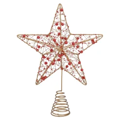 Christbaumspitzen-Baumspitze Stern mit roten Perlen, goldfarben