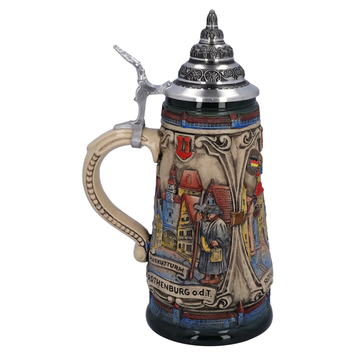 Bierkrüge|Rothenburg Motive-Bierkrug mit Zinndeckel "Rothenburg mit Ritter", 0,5 Liter