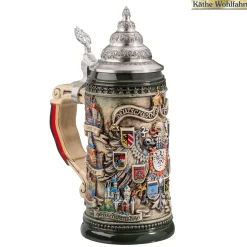 Bierkrüge-Bierkrug mit Zinndeckel "Stadtwappen", braun, 0,4l