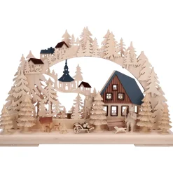RATAGS Holzdesign Schwibbogen Weihnachten-3-D Schwibbogen "Holzfällerhaus", 230V mit USB A-Anschluss