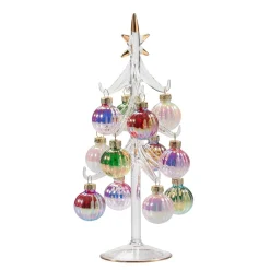 Standfiguren-Glasbaum mit irisierenden Kugeln