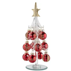 Standfiguren-Glasbaum mit roten Kugeln