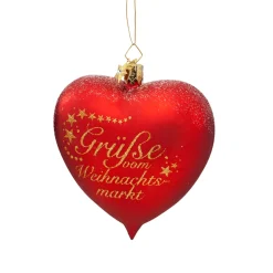 Poesie in Glas Weihnachtskugeln Aus Glas-Glasherz "Grüße vom Weihnachtsmarkt"