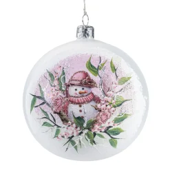 Weihnachtskugeln Aus Glas|Weihnachtskugeln-Glaskugel creme matt "Schneemann", 10 cm