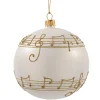 Weihnachtskugeln|Weihnachtskugeln Aus Glas-Glaskugel cremefarben mit Notenband, 10 cm