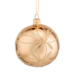 Weihnachtskugeln|Weihnachtskugeln Aus Glas-Glaskugel gold mit Blütennetz, 8 cm