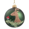Weihnachtskugeln-Glaskugel grün matt mit Hirsch und Pilz, 7 cm