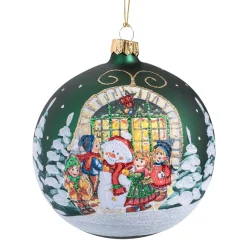 Weihnachtskugeln-Glaskugel grün matt "Winterspaß", 10 cm