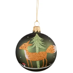 Weihnachtskugeln|Weihnachtskugeln Aus Glas-Glaskugel grün mit Fuchs, 7 cm
