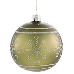 Weihnachtskugeln-Glaskugel grün mit weißem Muster, 8 cm