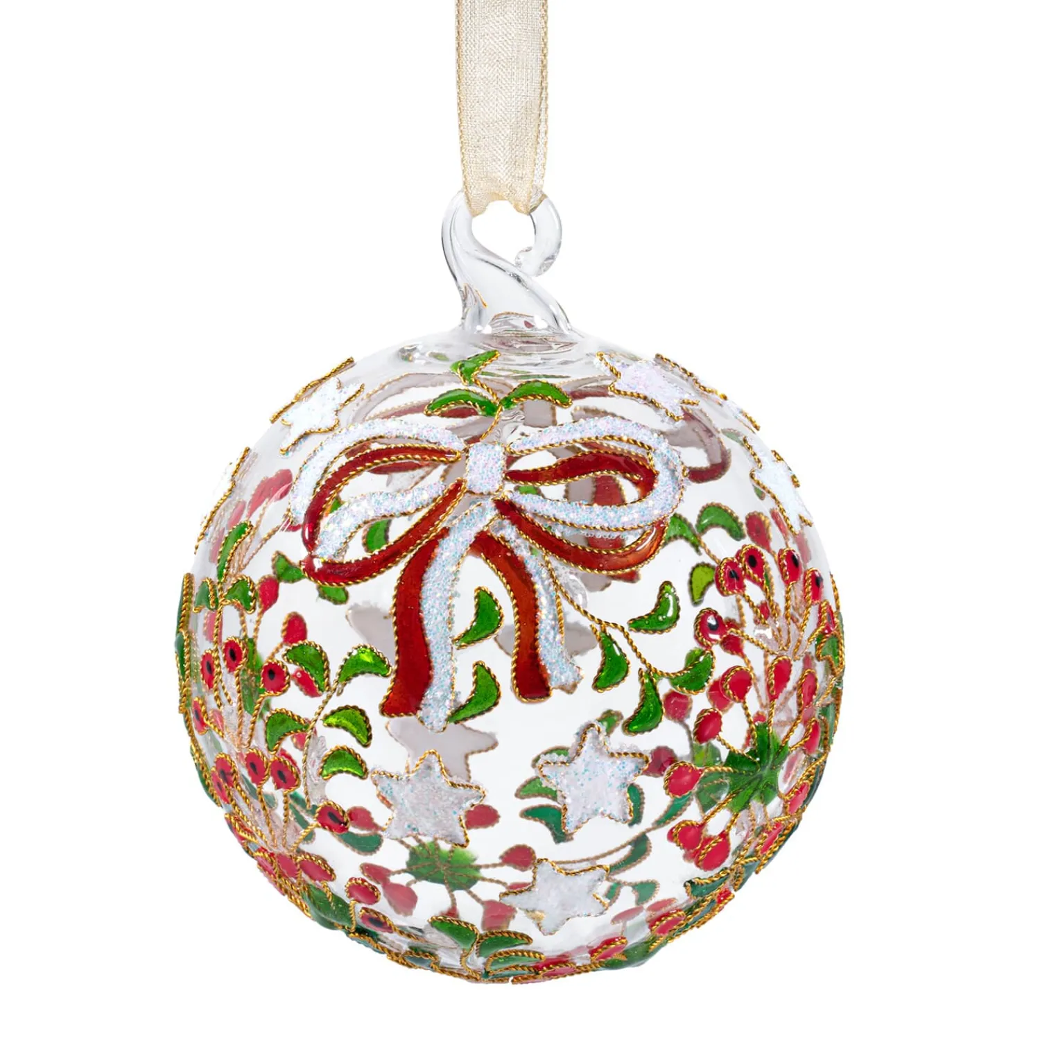 Weihnachtskugeln Aus Glas|Weihnachtskugeln-Glaskugel Ilex mit Schleife, 7 cm