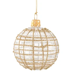 Weihnachtskugeln Aus Glas|Weihnachtskugeln-Glaskugel klar mit Glitzer gold/weiß, 6 cm