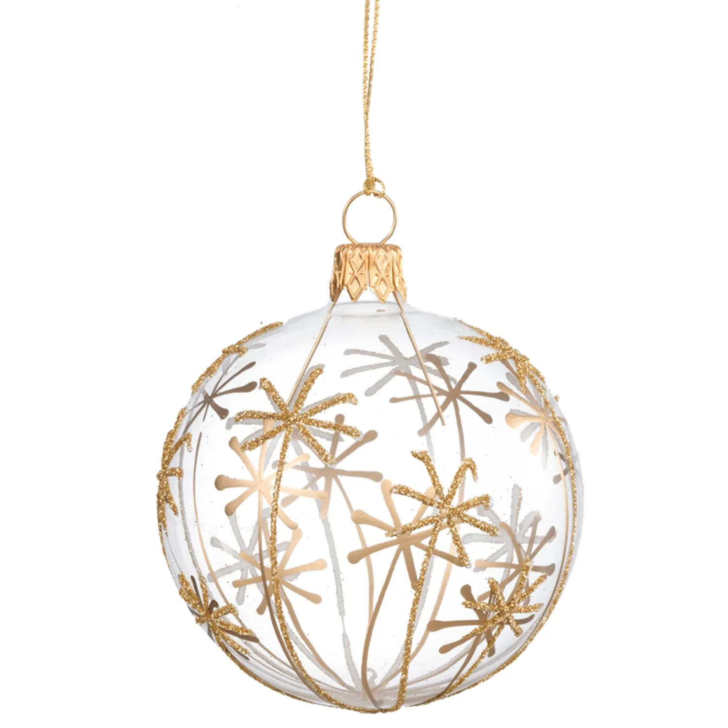 Weihnachtskugeln|Weihnachtskugeln Aus Glas-Glaskugel klar mit Goldsternen, 7 cm