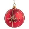 Weihnachtskugeln-Glaskugel matt, rot mit Schneeflocken, 10 cm