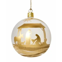 Weihnachtskugeln-Glaskugel mattweiß mit Krippenmotiv, 10cm