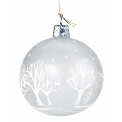 Weihnachtskugeln-Glaskugel Milchglas mit weißen Bäumen, 7 cm