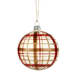 Weihnachtskugeln-Glaskugel mit Karomuster weiß matt, 8cm