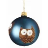 Weihnachtskugeln-Glaskugel petrol mit Eulen, 7cm