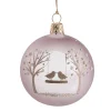 Weihnachtskugeln-Glaskugel rosé matt mit Vogelpaar, 7 cm