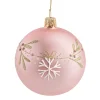 Weihnachtskugeln-Glaskugel rosa matt mit Weihnachtszweig, 7 cm