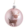 Weihnachtskugeln-Glaskugel rosa mit Hirsch, 7 cm
