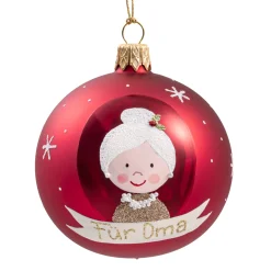 Weihnachtskugeln-Glaskugel rot matt "Für Oma", 7 cm