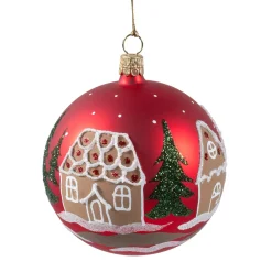 Weihnachtskugeln Aus Glas|Weihnachtskugeln-Glaskugel rot matt "Lebkuchenhäuser", 8 cm