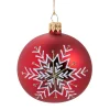 Weihnachtskugeln-Glaskugel rot matt mit Schneeflocke, 6 cm