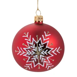 Weihnachtskugeln-Glaskugel rot matt mit Schneeflocke, 6 cm