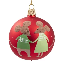 Weihnachtskugeln-Glaskugel rot matt Mäusepaar, 7 cm