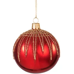 Weihnachtskugeln|Weihnachtskugeln Aus Glas-Glaskugel rot mit Glitterdach, 8 cm