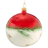 Weihnachtskugeln|Weihnachtskugeln Aus Glas-Glaskugel rot-weiß mit Zweig und Sternchen, 10 cm