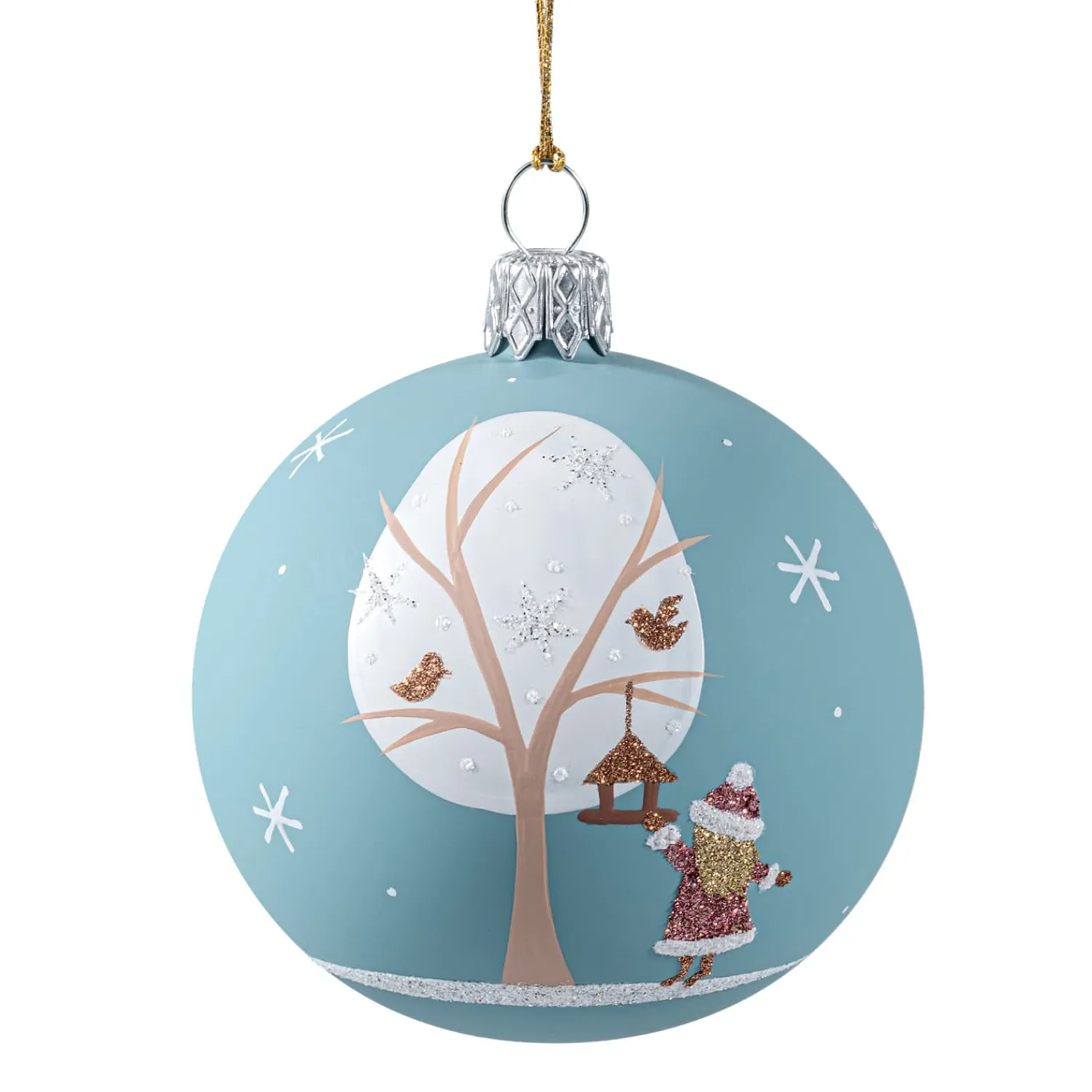 Weihnachtskugeln Aus Glas|Weihnachtskugeln-Glaskugel türkis matt "Vogelfütterung", 7 cm