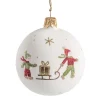 Weihnachtskugeln-Glaskugel weiß matt mit Kinder mit Schlitten, 7 cm