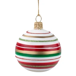 Weihnachtskugeln Aus Glas|Weihnachtskugeln-Glaskugel weiß matt mit Streifenmuster, 6 cm