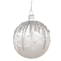 Weihnachtskugeln|Weihnachtskugeln Aus Glas-Glaskugel weiß mit silbernen Zacken, 8 cm