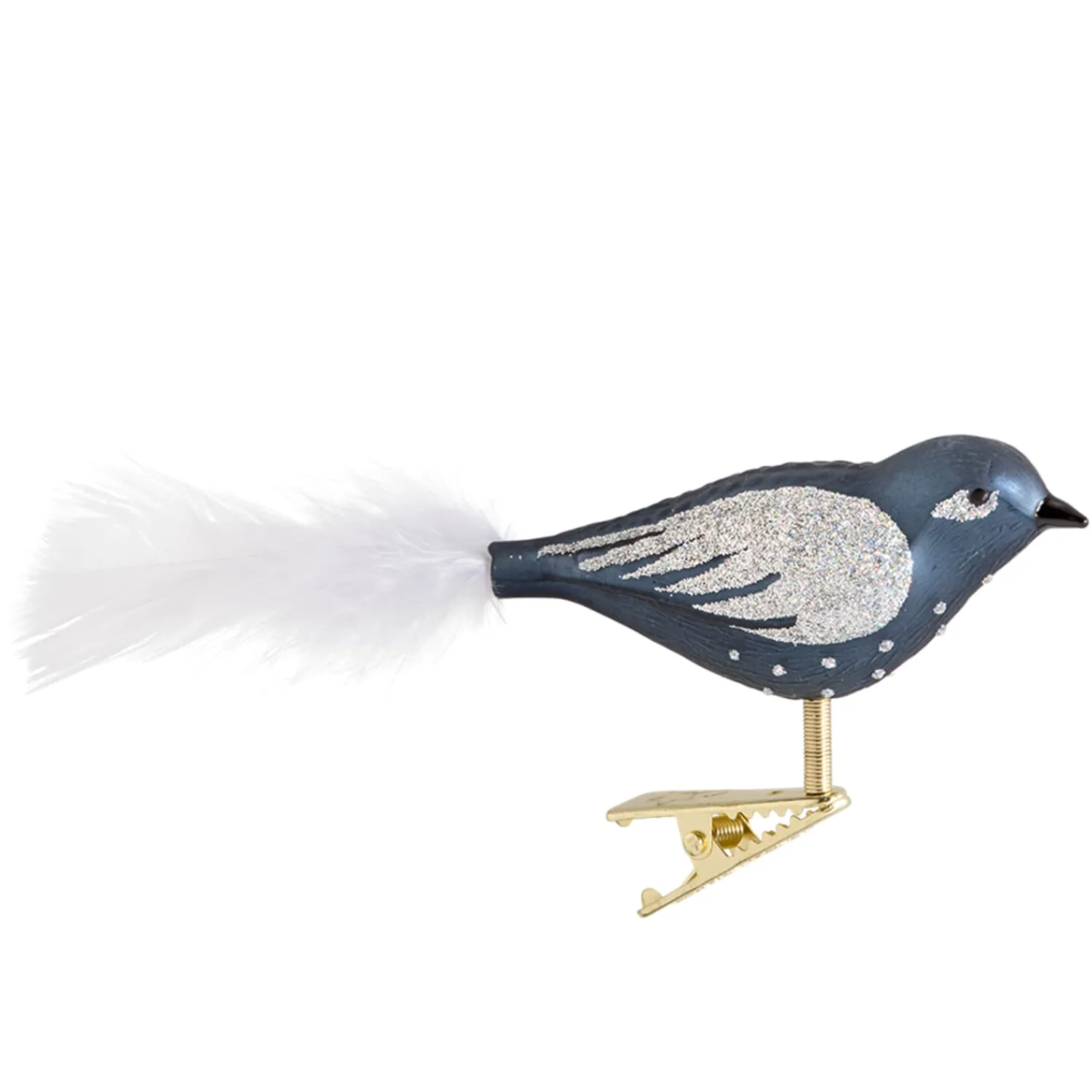 Poesie in Glas Weihnachtskugeln Aus Glas-Glasvogel, blau-silberfarben