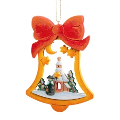 Käthes Original Christbaumschmuck Holz-Glocke mit Seiffener Kirche
