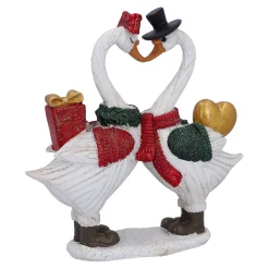 Standfiguren-Gänsepaar mit Geschenk und Herz