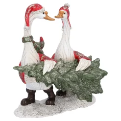 Nostalgische Weihnachtsdeko|Standfiguren-Gänsepaar mit Tanne