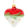 Weihnachtskugeln|Weihnachtskugeln Aus Glas-Herz rot-weiß mit Zweig und Sternchen
