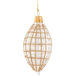 Weihnachtskugeln Aus Glas|Weihnachtskugeln-Olive klar mit Glitzer gold/weiß