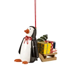 Käthes Original Christbaumschmuck Holz-Pinguin mit Schlitten
