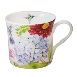 Tischdeko-Porzellantasse Blumen und Kolibris