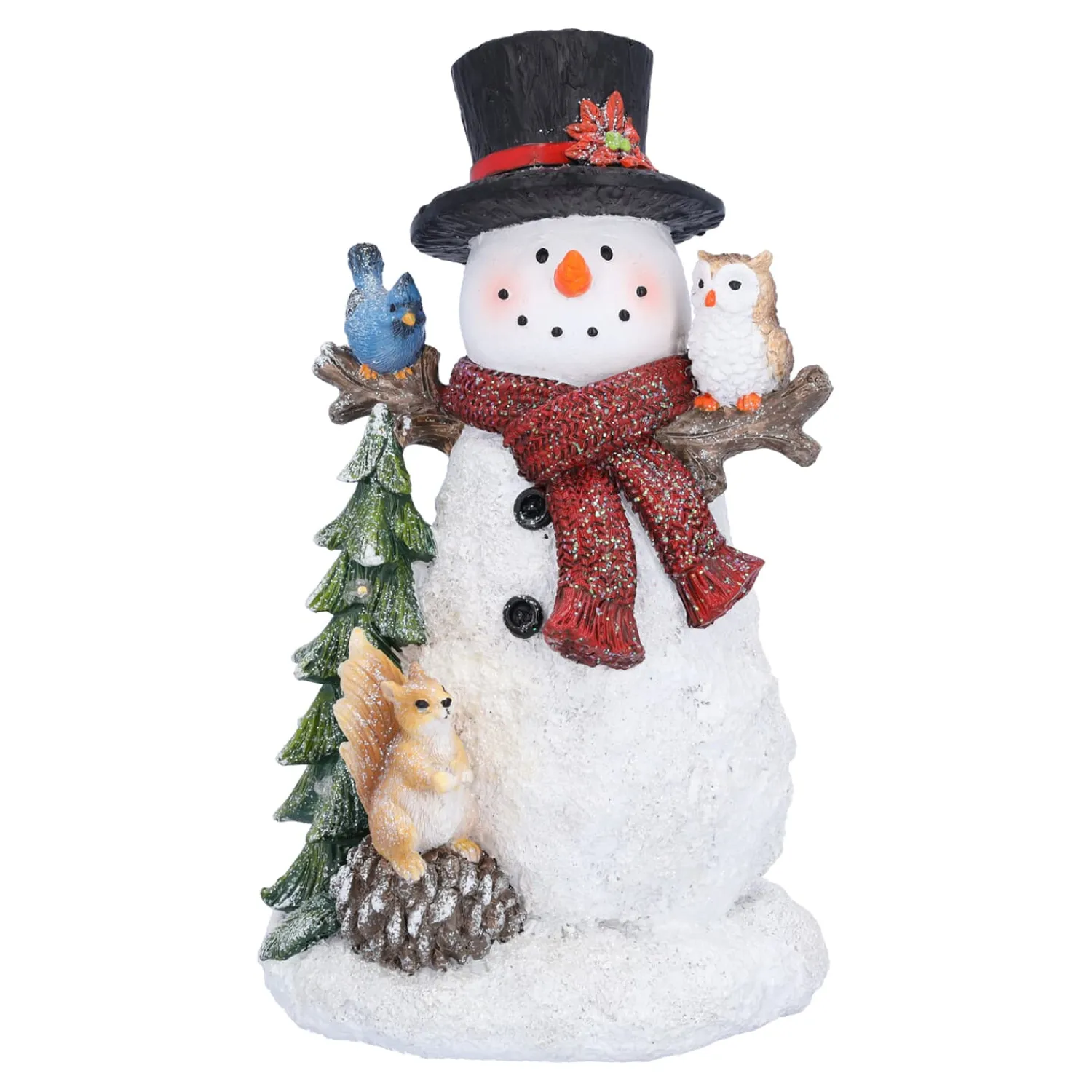 Standfiguren-Schneemann mit Eule und Eichhörnchen, LED