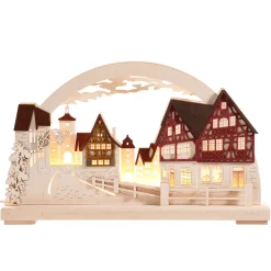 RATAGS Holzdesign Rothenburg Motive|Schwibbogen Weihnachten-Schwibbogen "Rothenburg Plönlein", 115 V mit USB A-Anschluss