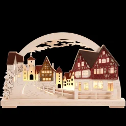RATAGS Holzdesign Rothenburg Motive|Schwibbogen Weihnachten-Schwibbogen "Rothenburg Plönlein", 115 V mit USB A-Anschluss