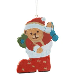 Käthes Original Christbaumschmuck Holz-Teddy in Nikolausstiefel, rot