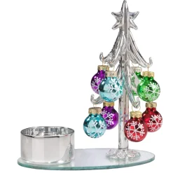 Kerzen & Teelichthalter-Teelichthalter Glasbaum und bunten Kugeln, silber